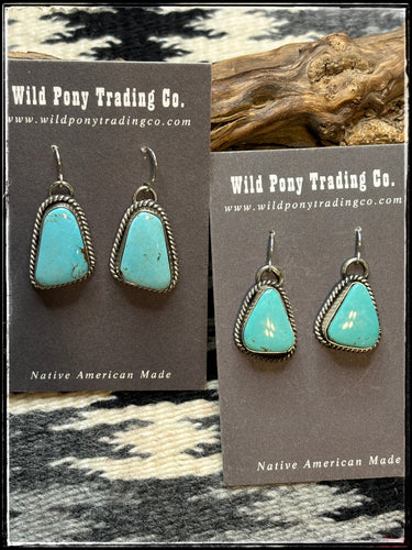 Dreama Yazzie, Navajo silversmith.  Kingman turquoise earrings. 