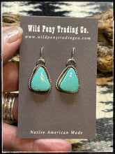 Load image into Gallery viewer, Dreama Yazzie, Navajo silversmith.  Kingman turquoise earrings. 
