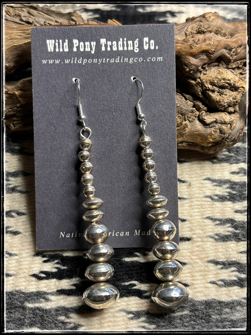 Shannon Begay Navajo silversmith. Sterling silver stick bead earrings. 