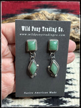 Load image into Gallery viewer, Chris Nez, Navajo silversmith.  Green agate and sterling silver earrings. 
