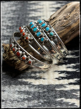 Load image into Gallery viewer, Sterling silver and either coral or turquoise baby bracelet. 
