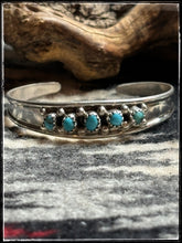 Load image into Gallery viewer, Sterling silver and either coral or turquoise baby bracelet.   Turquoise variety. 
