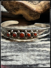 Load image into Gallery viewer, Sterling silver and either coral or turquoise baby bracelet.   Coral variety. 
