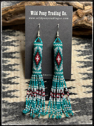 Hand beaded, Navajo made.  Beaded tassel earrings. 