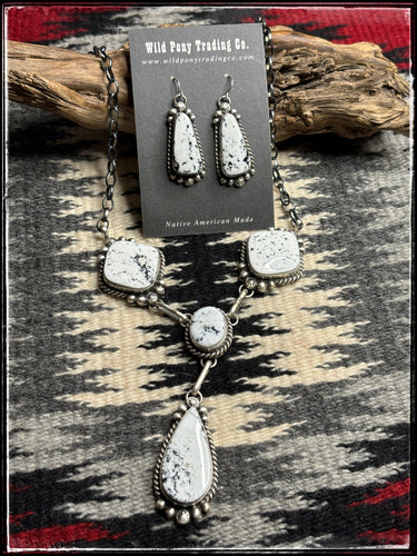 Augustine Largo, Navajo silversmith.  White Buffalo, Y necklace and earrings set. 