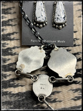 Load image into Gallery viewer, Augustine Largo, Navajo silversmith.  White Buffalo, Y necklace and earrings set.   Hallmark 
