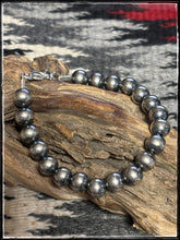 Load image into Gallery viewer, 8mm sterling silver, oxidized bead bracelet.
