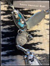 Load image into Gallery viewer, Augustine Largo, Navajo silversmith.  Kingman Krush Y Necklace and earrings set   Hallmark. 
