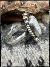 Load image into Gallery viewer, Alfred Martinez, Navajo silversmith.  Sterling silver oval rings.  White Buffalo stone. 
