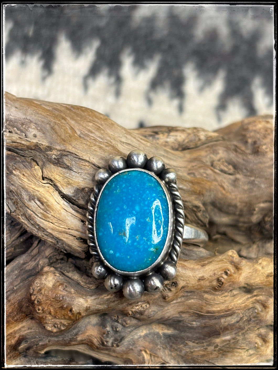Alfred Martinez, Navajo silversmith.  Sterling silver oval rings.  Kingman turquoise stone. 