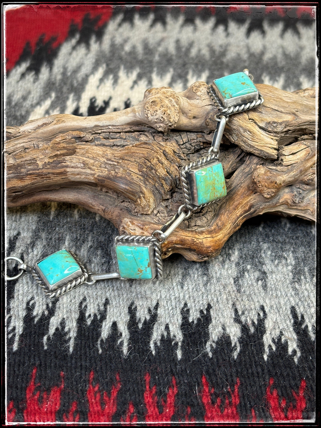 Augustine Largo, Navajo silversmith.  Kingman turquoise link bracelet. 