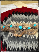 Load image into Gallery viewer, Judith Dixon, Navajo silversmith.  7 Stone link bracelet with Kingman turquoise.   Aqua blue-green  
