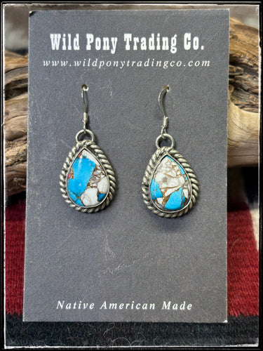 Anyssa Martinez, Navajo silversmith.  Sterling silver and cotton candy (composite stone) earrings. 