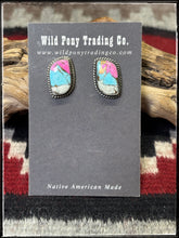 Load image into Gallery viewer, Eugene Belone, Navajo silversmith.  Sterling silver and Cotton Candy stud earrings. 
