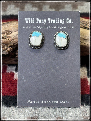 Eugene Belone, Navajo silversmith.  Sterling silver and Cotton Candy stud earrings. 