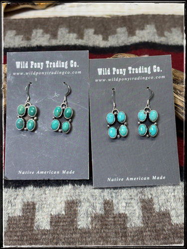 Judith dixon, Navajo silversmith.  Sterling silver and turquoise quad drop earrings. 