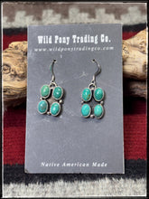 Load image into Gallery viewer, Judith dixon, Navajo silversmith.  Sterling silver and turquoise quad drop earrings. 

