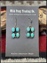 Load image into Gallery viewer, Judith dixon, Navajo silversmith.  Sterling silver and turquoise quad drop earrings. 

