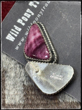 Load image into Gallery viewer, Virginia Becenti, Navajo silversmith.  Sterling silver and purple spiny shell stud earrings.  Hallmark stamp. 
