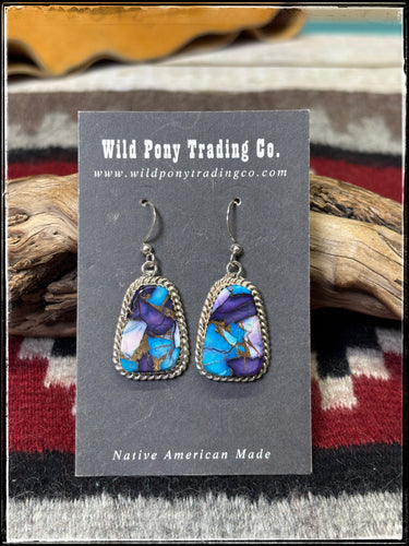 Navajo handmade, sterling silver and blue/purple dahlia composite stone earrings. 