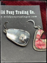 Load image into Gallery viewer, Gabby Jim, Navajo silversmith.  Sterling silver and Rose Dahlia (composite) drop earrings.    Hallmark stamp. 
