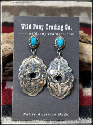Sterling silver and turquoise cutaway earrings.  Navajo handmade. 