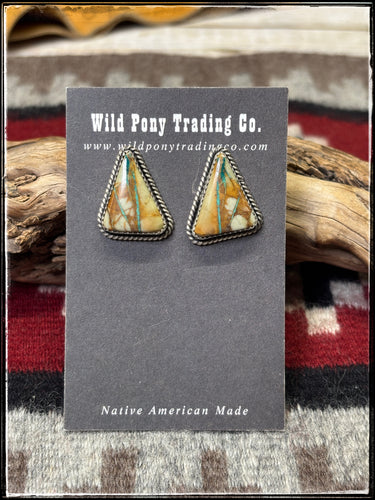 Virginia Becenti,Navajo silversmith.  Sterling silver and boulder turquoise stud earrings. 