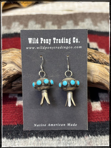 Monica Smith, Navajo silversmith. Handmade , sterling silver blossom earrings with turquoise cabs.  