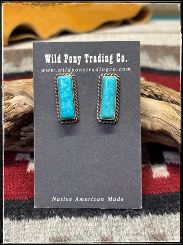 Augustine largo, Navajo silversmith.  Sterling silver and Kingman turquoise bar earrings. 
