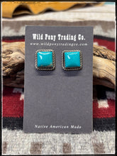 Load image into Gallery viewer, Freda Martinez, Navajo silversmith.   Kingman Turquoise Studs earrings. 
