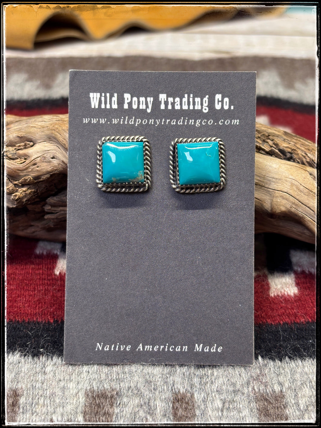 Freda Martinez, Navajo silversmith.   Kingman Turquoise Studs earrings. 