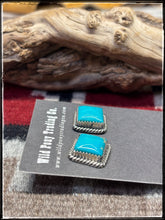 Load image into Gallery viewer, Freda Martinez, Navajo silversmith.   Kingman Turquoise Studs earrings. 
