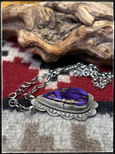 Load image into Gallery viewer, Kee Johnson, Navajo silversmith.  Sterling silver and Purple Haze (composite stone) necklace.  
