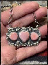 Load image into Gallery viewer, Jeff James Jr., Navajo silversmith.  Sterling silver and pink conch shells, intricately detailed in sterling silver. 
