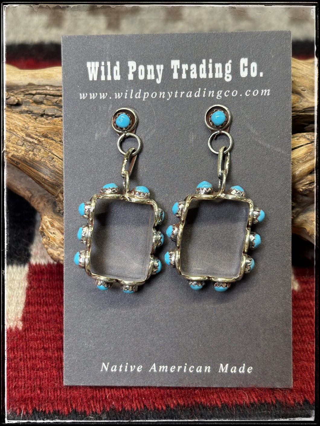Zuni Turquoise Dangle Rectangular Earrings