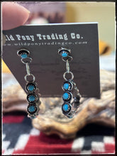 Load image into Gallery viewer, Zuni handmade sterling silver and turquoise triangular drop earrings. 
