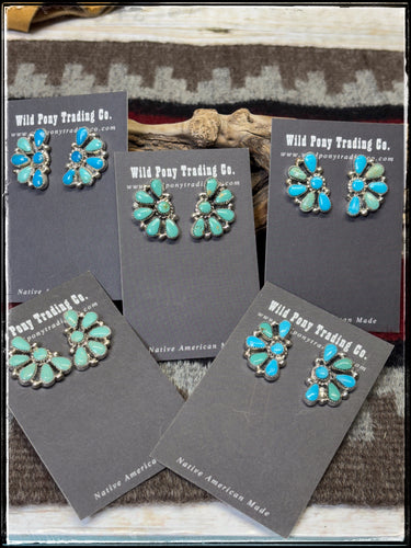 A beautiful collection of petite 1/2 cluster earrings from Navajo silversmith Alicia Wilson. Each pair is sold separately.  