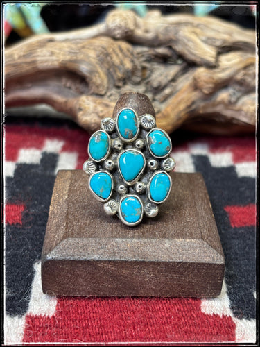 Turquoise cluster ring from Navajo silversmith Priscilla Reeder.  