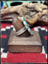 Load image into Gallery viewer, Turquoise cluster ring from Navajo silversmith Priscilla Reeder.  
