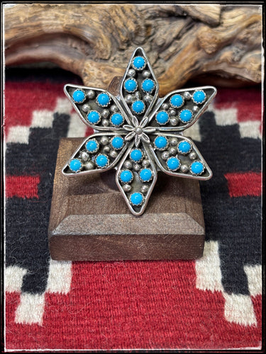 Christina Francisco, Navajo silversmith.  Sterling silver and turquoise cab star ring. 