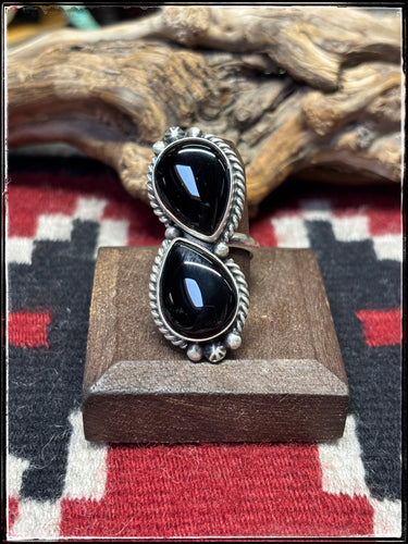 Eugene Belone, Navajo silversmith. Black Onyx Double Ring