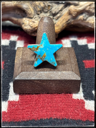 Sterling silver and kingman turquoise star ring from Navajo silversmith Donovan Skeets. 