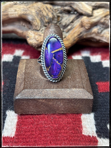 Mary Ann Spencer, Navajo silversmith.  Sterling silver and Purple Haze (a composite stone) ring. 