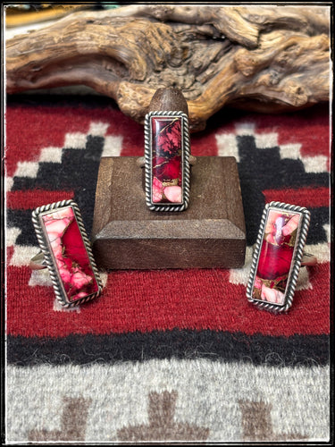 Sterling silver and Rose Dahlia (a composite stone) from Johnny Dixon, a Navajo silversmith come with an adjustable band. 