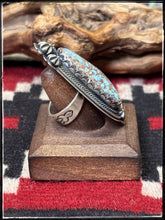 Load image into Gallery viewer, Mark Yazzie, Navajo silversmith.  Sterling silver and large Golden Hills nugget ring. Adjustable band. 
