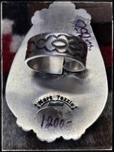 Load image into Gallery viewer, Mark Yazzie, Navajo silversmith.  Sterling silver and large Golden Hills nugget ring. Adjustable band.  Hallmark stamp. 
