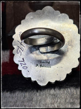 Load image into Gallery viewer, Pansy Johnson, Navajo silversmith.  Sterling silver and Golden Hills turquoise cluster ring with an adjustable band.   Hallmark stamp. 
