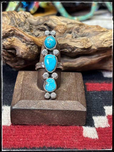 Priscilla Reeder, Navajo silversmith.  Sterling silver and turquoise bar ring.  Sz. 8.