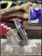 Load image into Gallery viewer, Augustine Largo, Navajo silversmith. Sterling silver and Lavender Dahlia square rings. 
