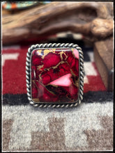 Load image into Gallery viewer, Augustine Largo, Navajo silversmith. Sterling silver and Rose Dahlia square rings. 
